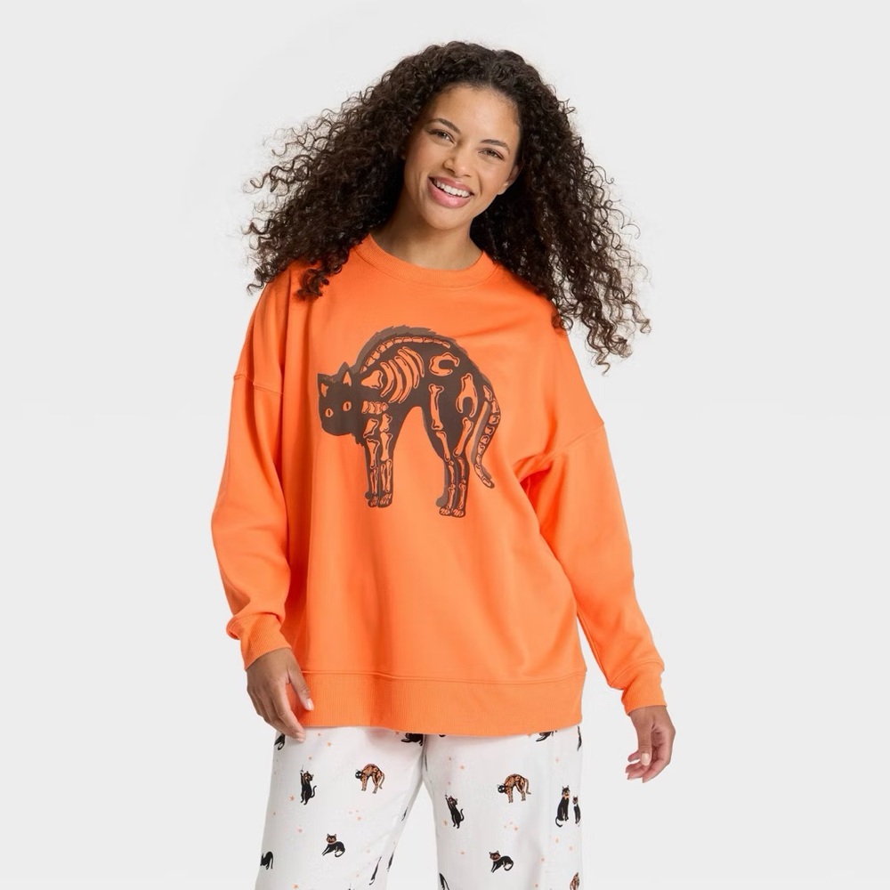 Skeleton nwt Black Cat Fleece Pajama Sweatshirt Hyde and EEK Boutique Orange